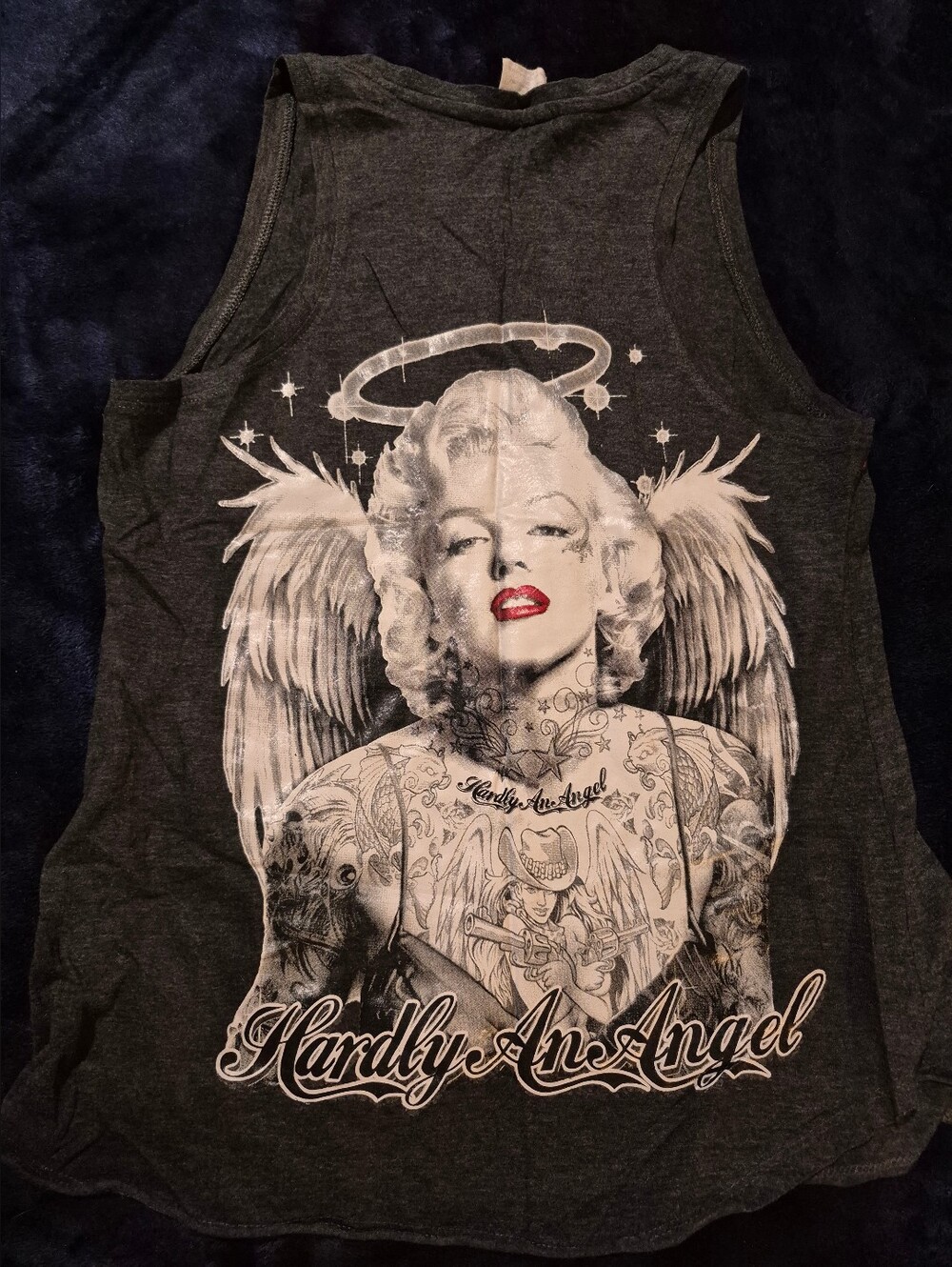 Exist Women's Dark Gray Graphic Tank with Angel Marilyn Print